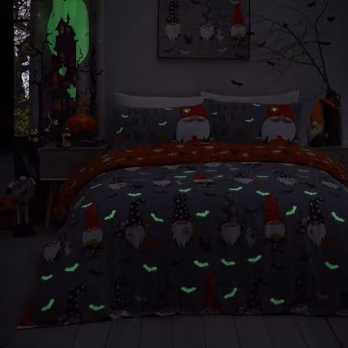 Bedlam Scary Gonks Glow in the Dark Halloween Duvet Cover and Pillowcase Set, Grey, W/D/H: 140 x 200 cm – 2