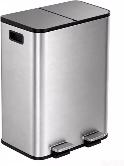 Havendro 60L Silver Steel Double Compartment Pedal Kitchen Bin with Soft Close and Removable Inner Buckets – 1