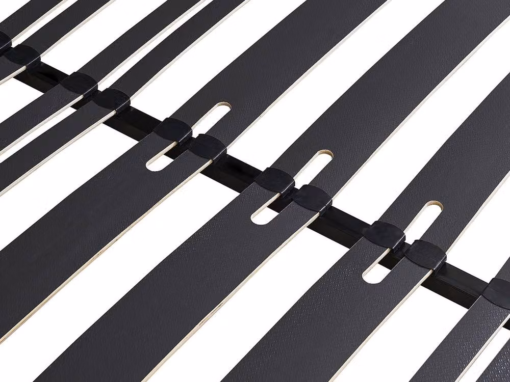 Vente-unique Double Slatted Bed Base with Rigid Wood Slats in Black, W/D/H: 160 x 200 cm – 3