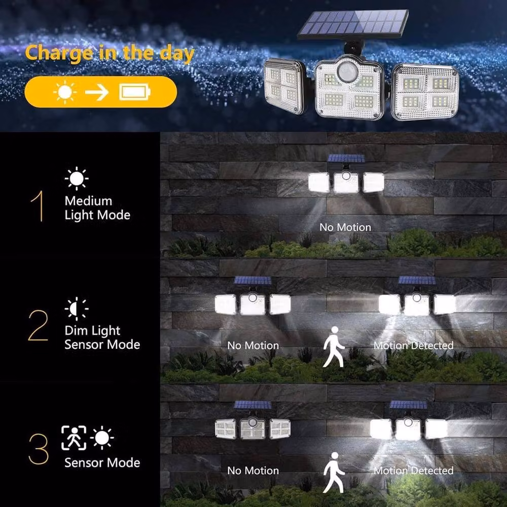 FLAVORA Black Waterproof Outdoor Solar LED Motion Sensor Wall Lights – 5