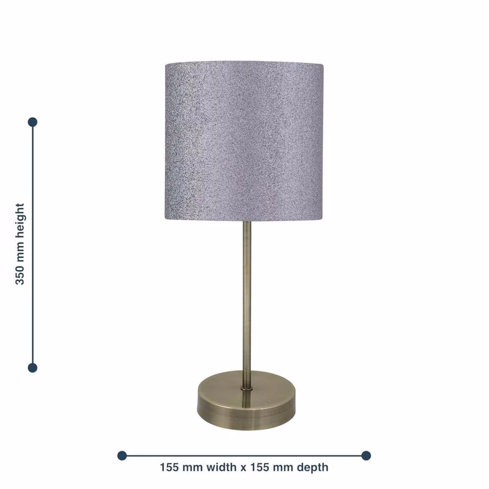 First Choice Lighting Antique Brass Stick Table Lamp with Grey Fabric Shade in Bronze – 3