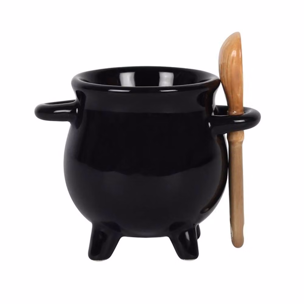 Marco Paul Black Cauldron Egg Cup with Broom Spoon in Bone China and Ceramic, 100g – 4
