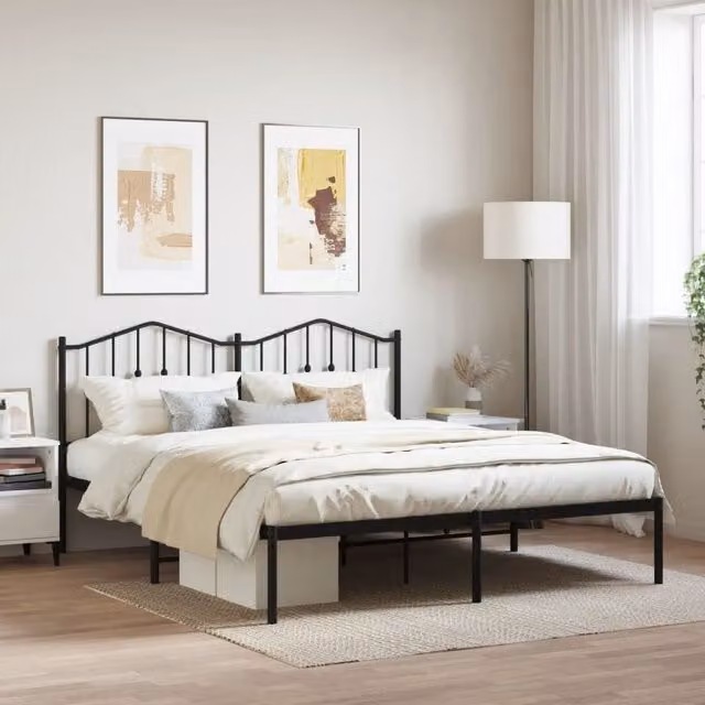 Berkfield Home Metal Bed Frame with Headboard in Black, W/D/H: 160 x 200 cm – 1