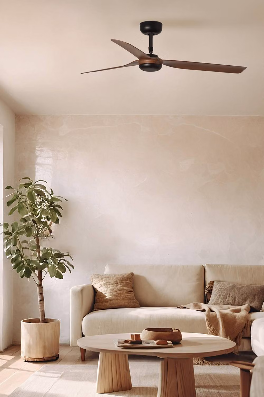Netlighting Punt Medium 3 Blade Ceiling Fan in Matt Black and Brown Walnut with Tuya Smart App Control – 2