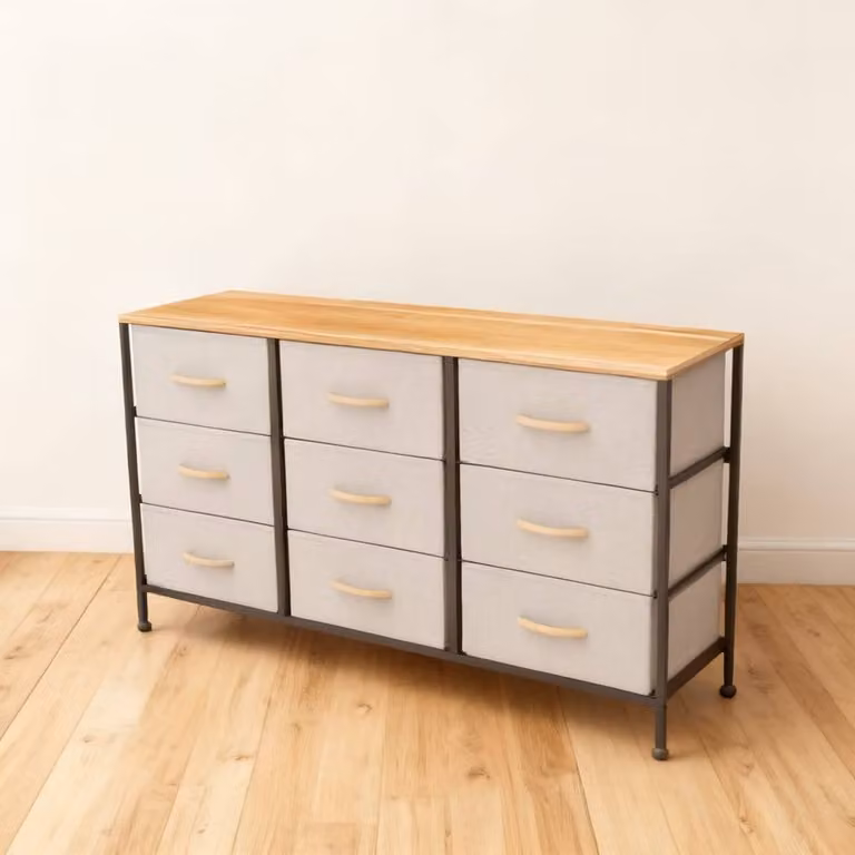 ERGOVEXA Industrial Fabric Chest of Drawers with 6 Drawers, Beige