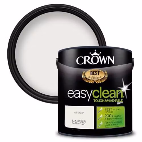 Crown EASYCLEAN Matt Wall Paint, White, 2.5 l – 1