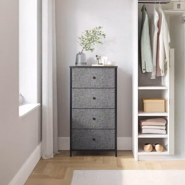 SONGMICS Modern Fabric Chest of Drawers with 4 Drawers in Grey and White