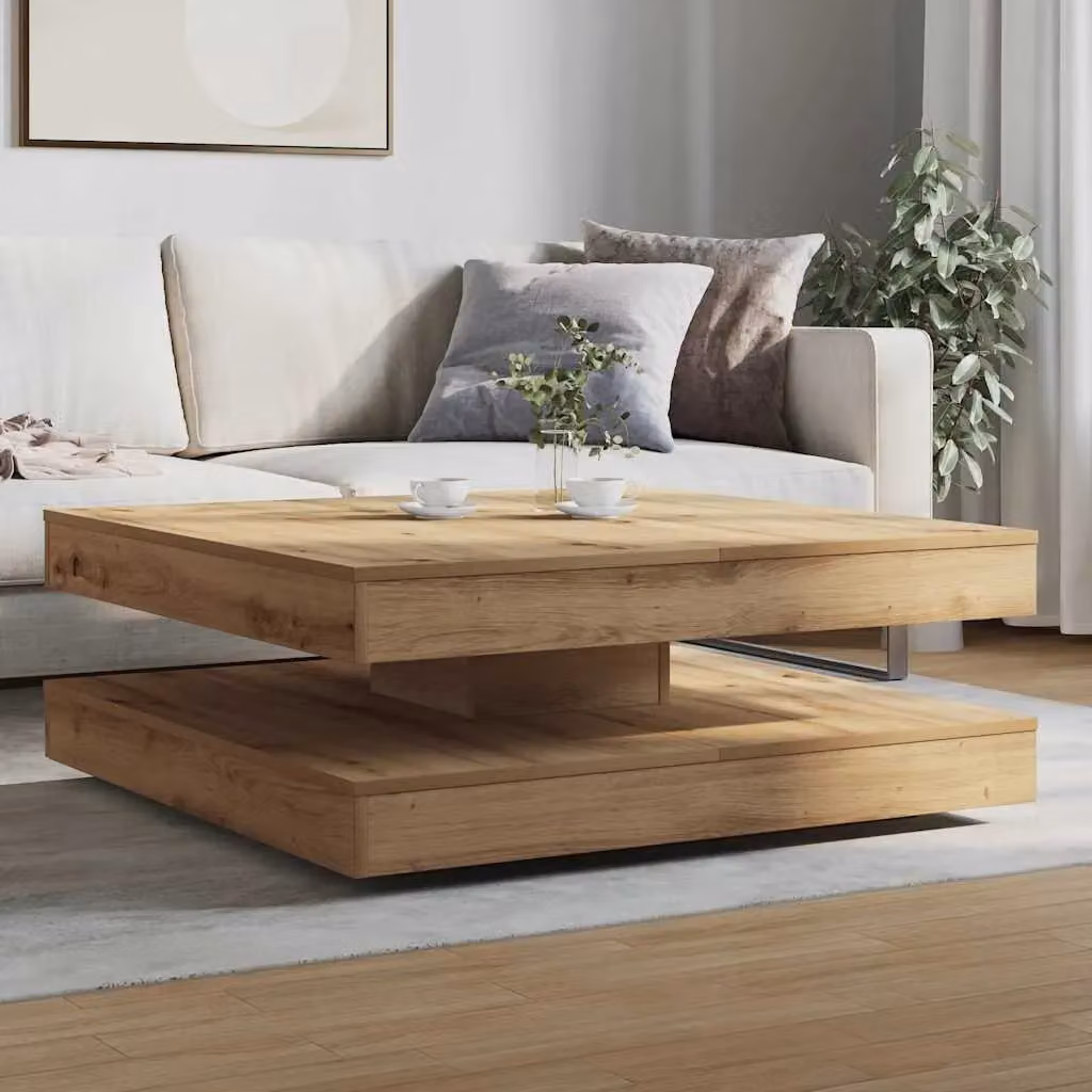 Berkfield Home Artisan Oak Coffee Table in Brown, 360-Degree Rotating Top, W/D/H: 90 x 90 x 34.5 cm – 3