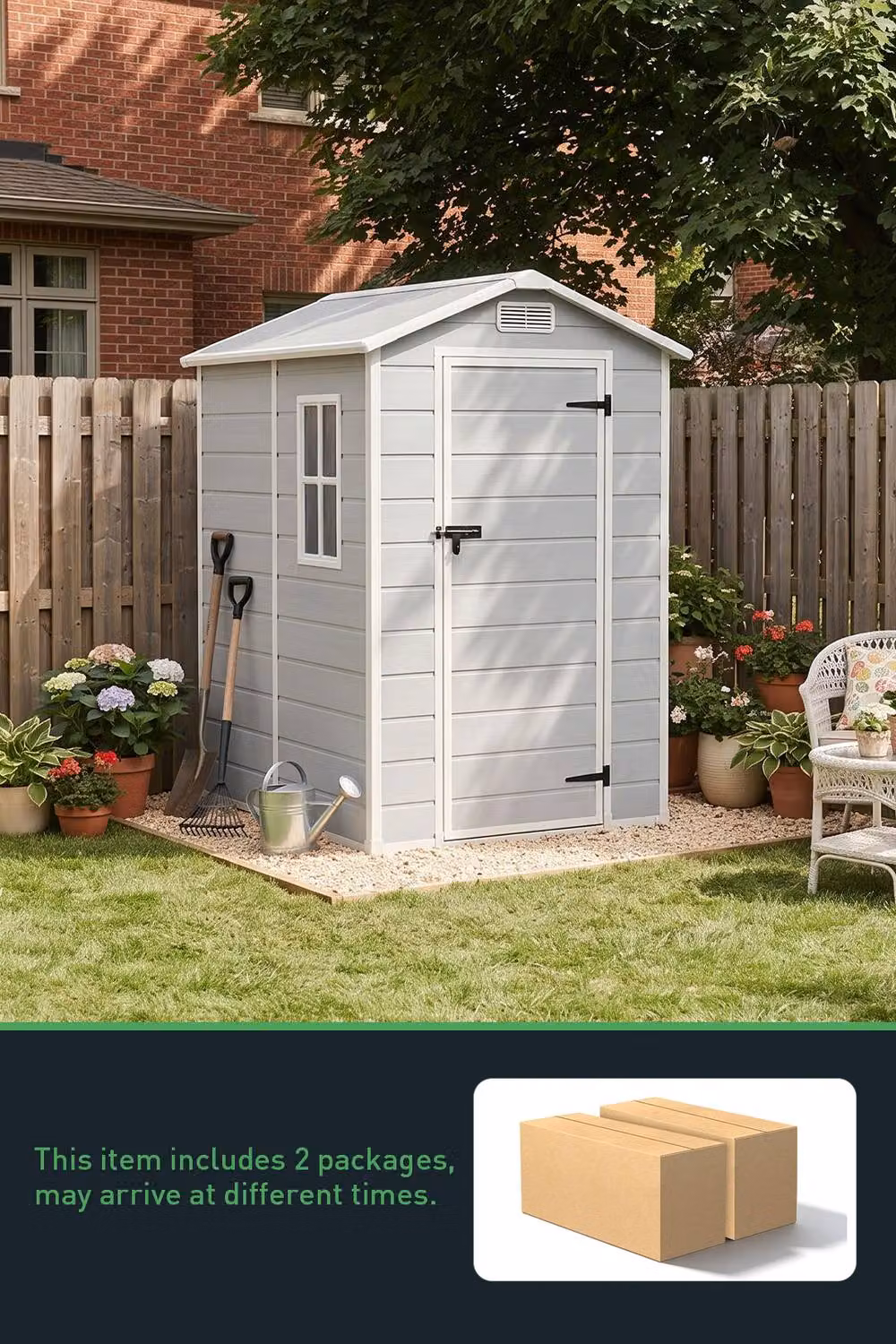 Living and Home Grey Plastic Outdoor Garden Storage Shed with Gable Roof – 3