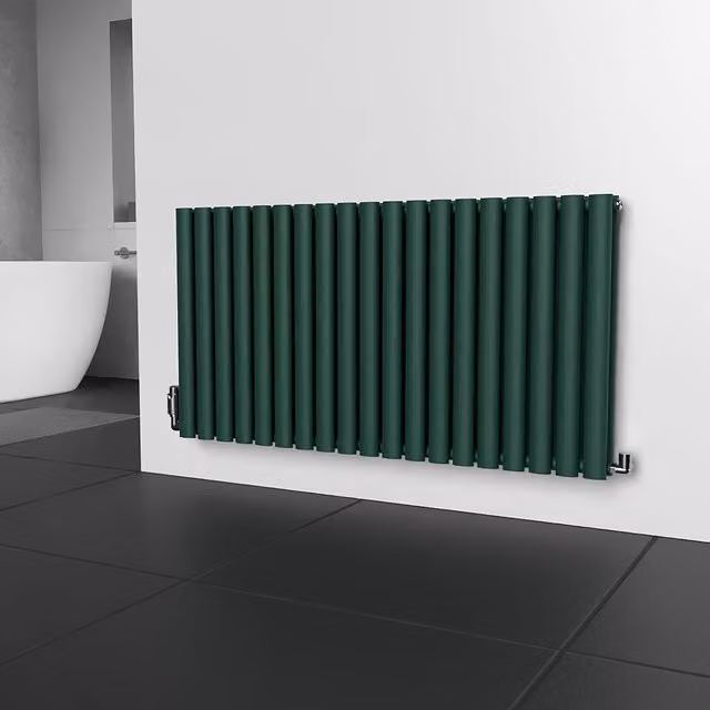 Lux Heat Oval Horizontal Double Radiator in British Racing Green, W: 114.0 cm, H: 60.0 cm