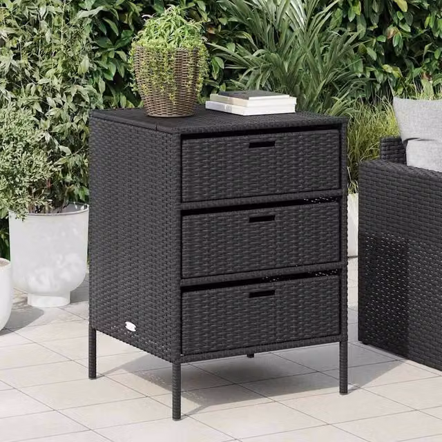 Berkfield Home Garden Storage Cabinet in Black Poly Rattan and Steel, W/D/H: 55 x 59 x 80 cm – 1