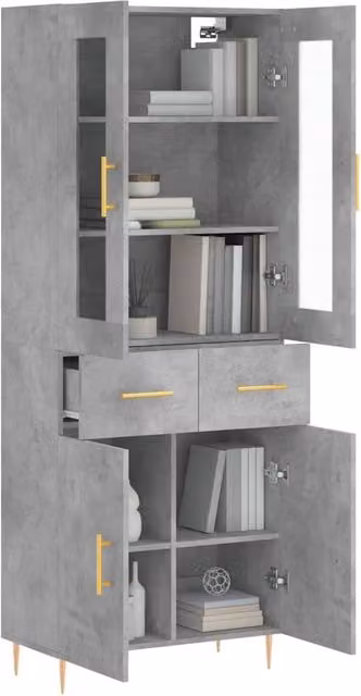 Berkfield Home Modern Highboard in Concrete Grey, W/D/H: 69.5 x 34 x 180 cm