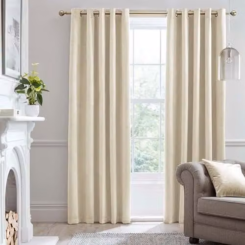 Laurence Llewelyn-Bowen Montrose Collection Ivory Velvet Blackout Eyelet Curtains, 2 Panels, W: 117 cm, H: 182.88 cm