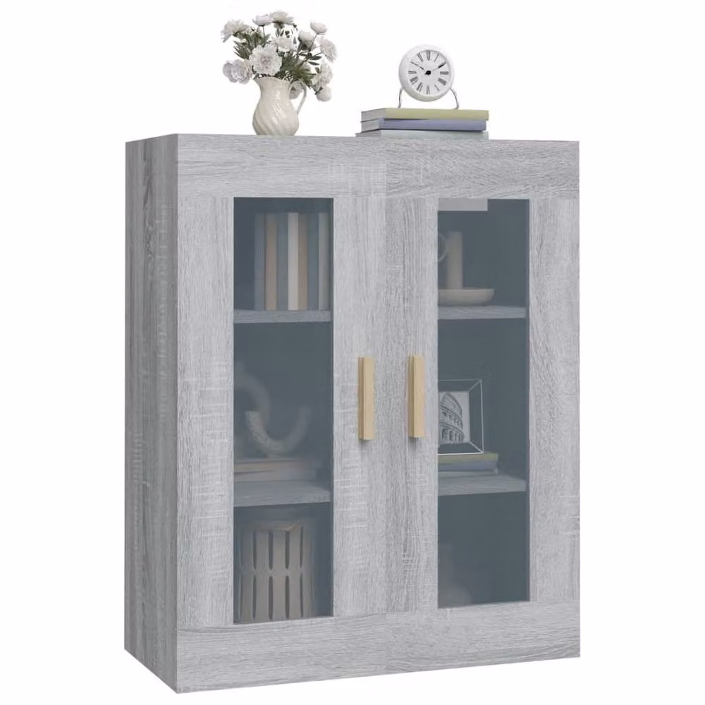 Berkfield Home Hanging Wall Cabinet in Grey with Glass Doors, W/D/H: 69.5 x 34 x 90 cm – 2