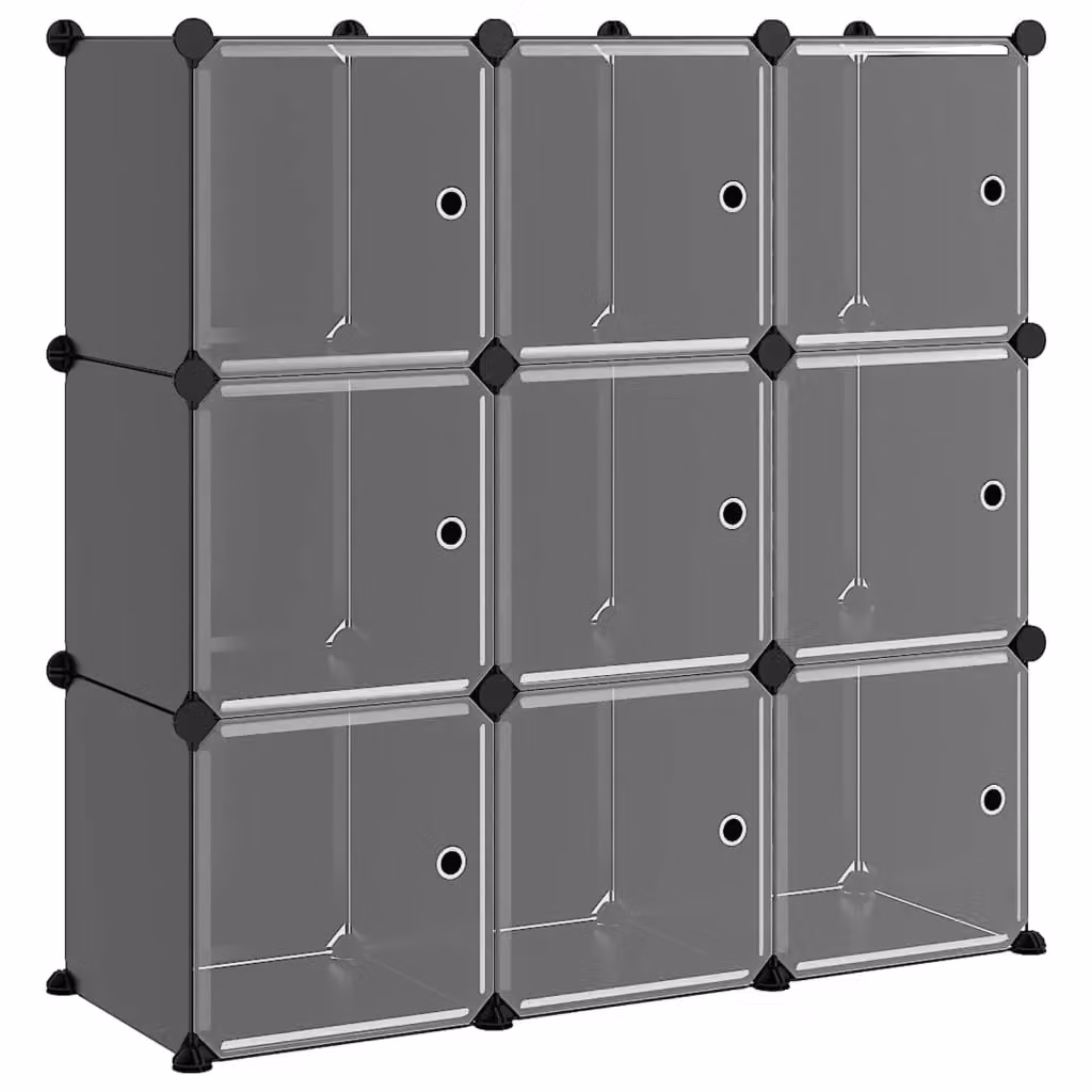 Berkfield Modern Black Home and Office Storage Cube Organiser with 9 Cubes and Glass Doors – 2