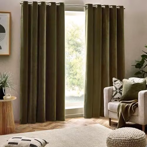 Yard Heavy Chenille Velvet Eyelet Curtains in Green, W: 168 cm, H: 229 cm – 2