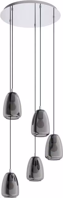 Loops Suspended Pendant Light with Chrome and Black Metal and Transparent Glass Shades, E27