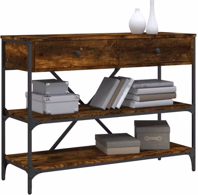 Berkfield Home Classic Console Table with Drawers and Shelves in Brown Smoked Oak