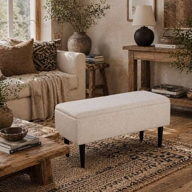 Wyld Haus Nevano Boucle Cream Teddy Fleece Storage Ottoman – 1