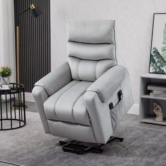 HOMCOM Electric Power Lift Recliner with Vibration Massage in Grey Velvet Fabric