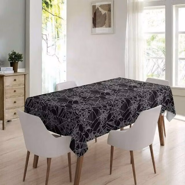 Designers 247 Black Halloween Cobweb PVC Rectangular Wipe Clean Tablecloth