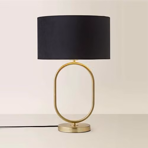 ValueLights Antonia Oval Table Lamp with Black Velvet and Gold Drum Shade – 1