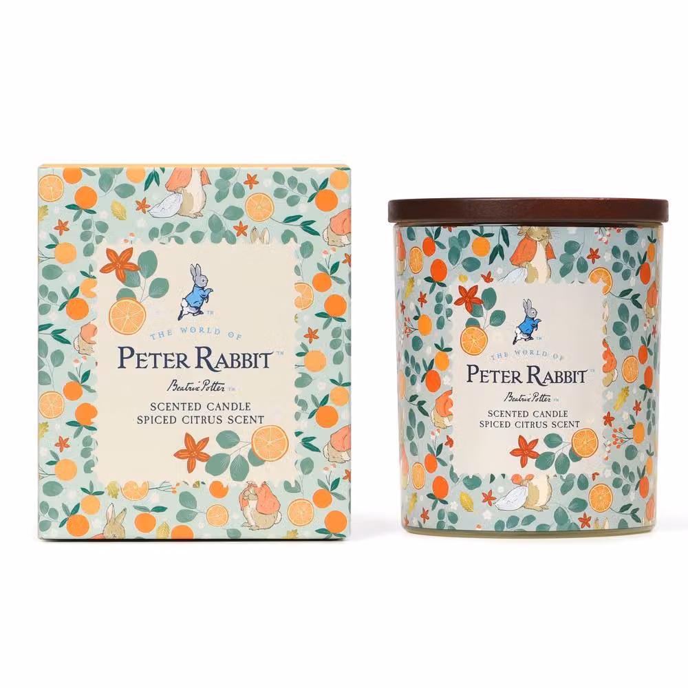 Peter Rabbit Orange Floral Scented Candle with Wood Lid and 1 Wick, Multicolour – 2