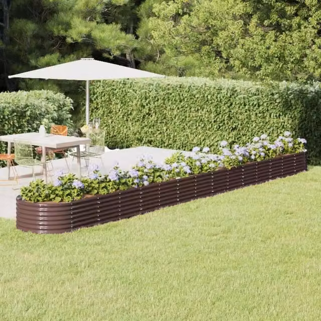 Berkfield Home Garden Powder-coated Steel Raised Bed in Brown, W/D/H: 620 x 80 x 36 cm – 1