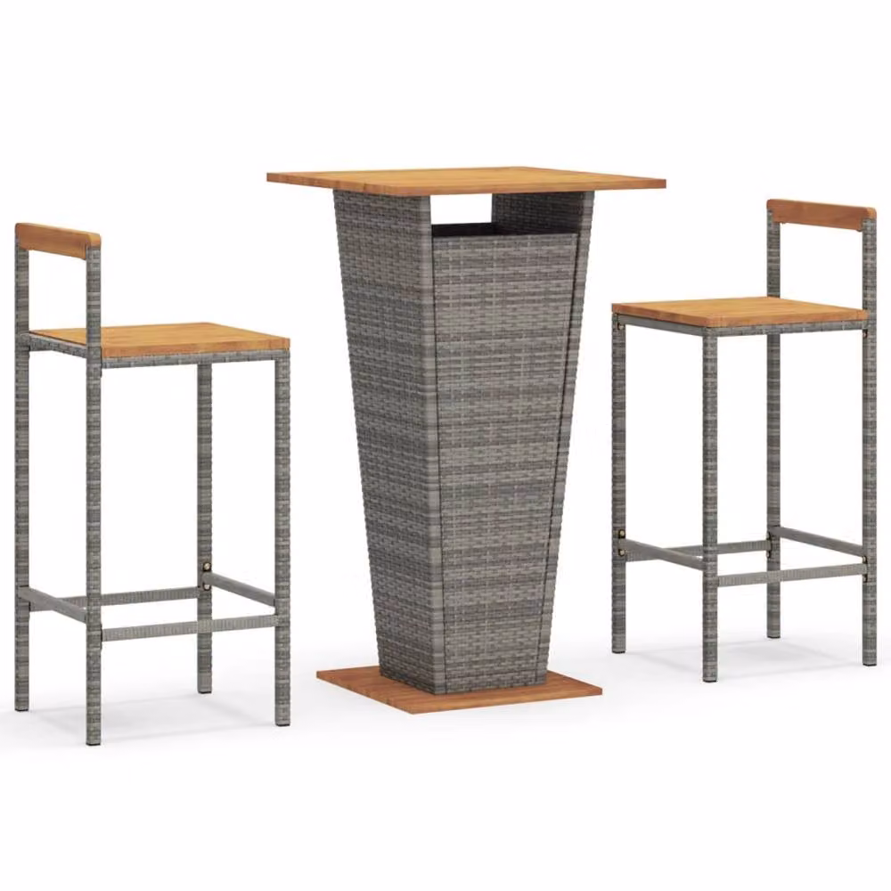 Berkfield Home 3 Piece Modern Garden Bar Set in Grey Poly Rattan and Solid Acacia Wood – 2
