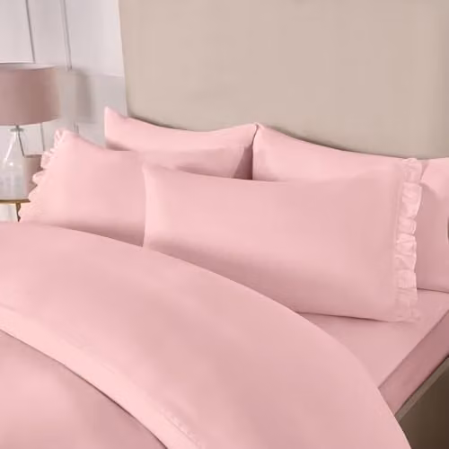 OHS King Size Microfibre Duvet Cover and Pillowcase Set with Frill Edge in Pink, W/D/H: 180 x 200 cm