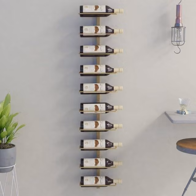 Berkfield Home Gold Metal Wall-mounted Wine Rack for 10 Bottles