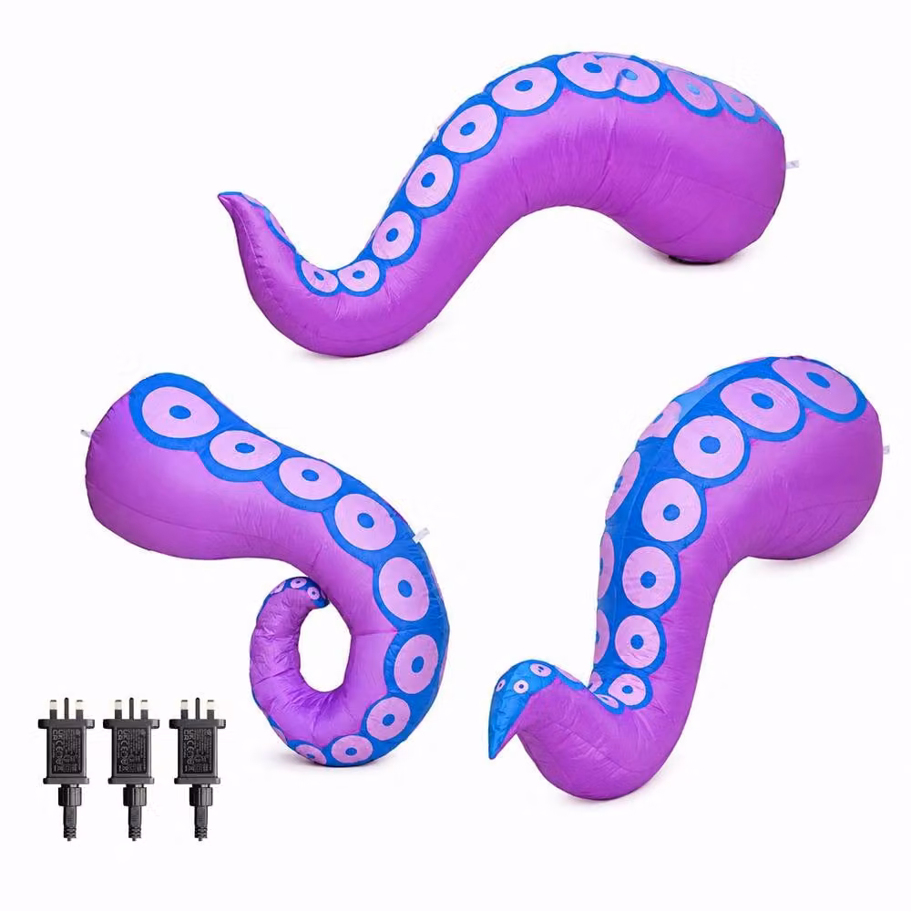 Samuel Alexander Set of 3 Purple and White Light Up Inflatable Octopus Tentacles Halloween Decoration with LEDs – 3