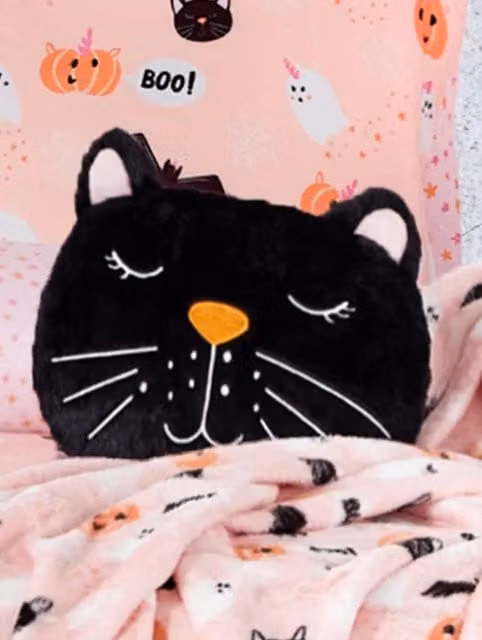Smart Living Halloween Ghost and Magical Cat Fleece Cushions in Black