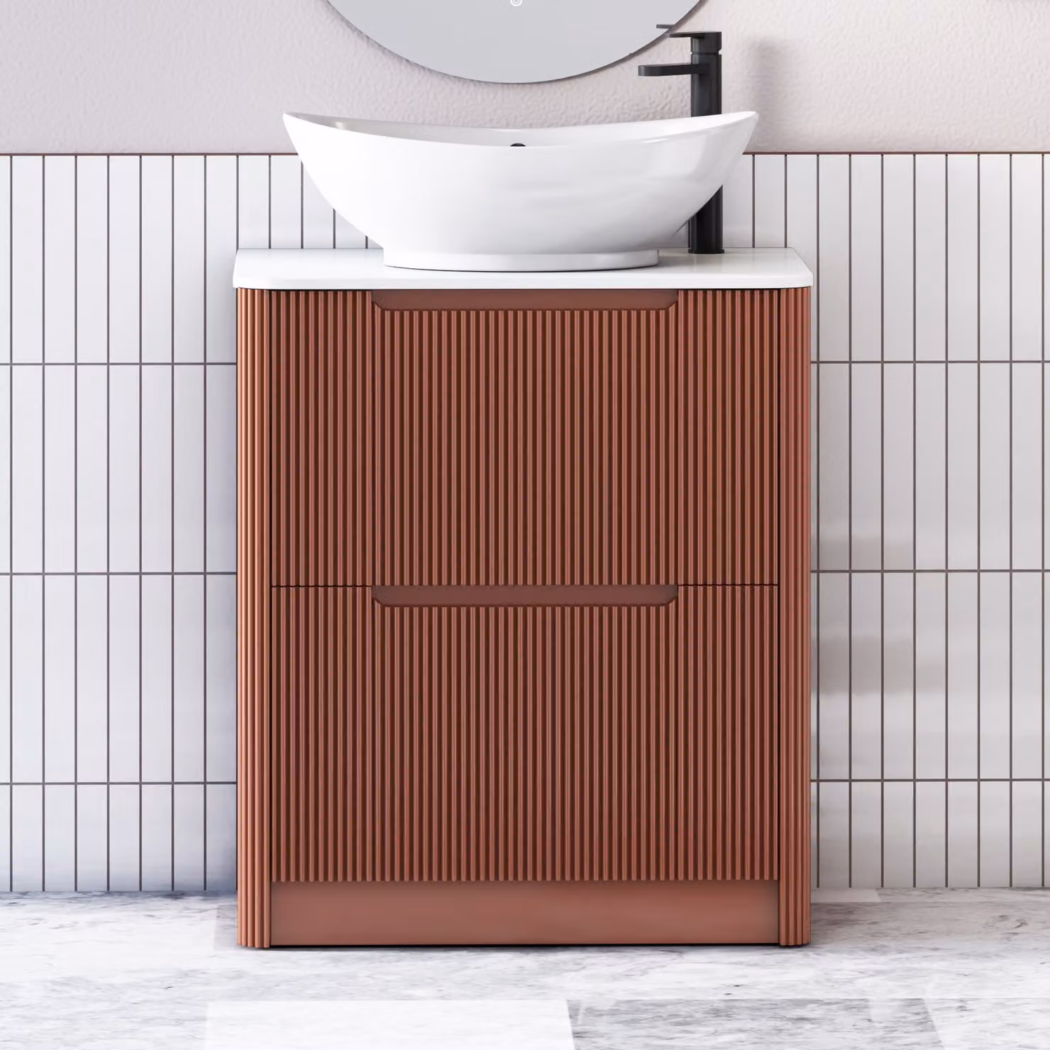 Royal Bathrooms Avenza Freestanding 2 Drawer Floor Standing Bathroom Vanity Unit with Soft Close Doors in White or Brown Matt Wood Finish