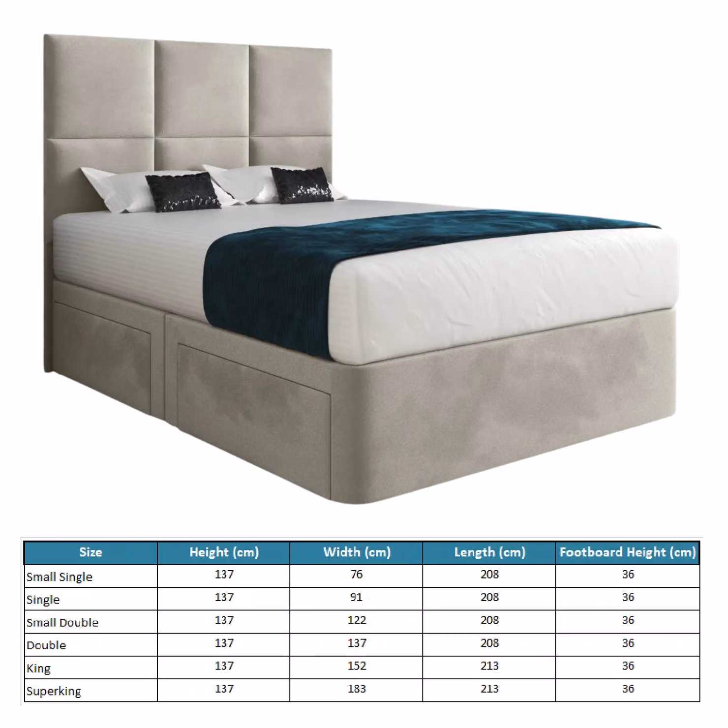 Casani Caprio Small Single Upholstered Divan Bed Frame with Floorstanding Headboard in Beige – 4