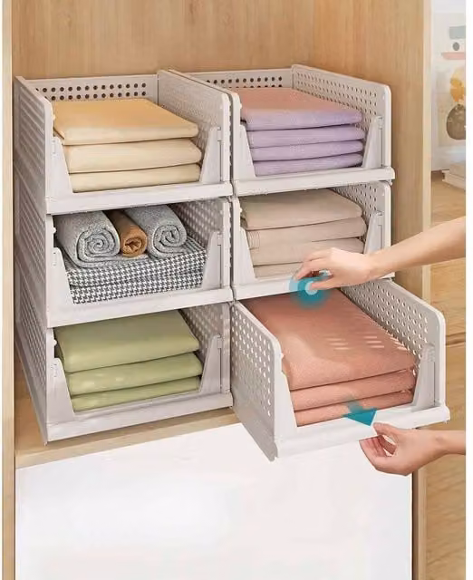 The Bazaarist Set of 6 Stackable and Foldable White Mesh Wardrobe Storage Baskets – 1
