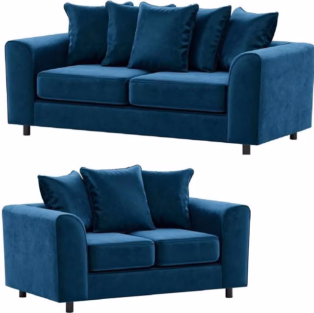 Furnishings For Less UK Brooklyn Blue Plush Velvet and Foam 3 and 2 Seater Sofa Set – 1