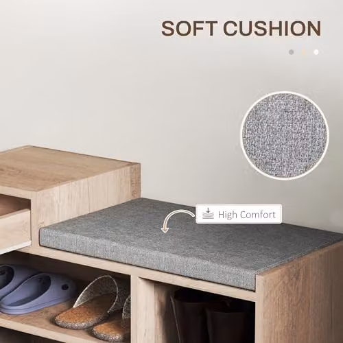 HOMCOM Upholstered Shoe Storage Bench with Drawer in Distressed Grey – 5