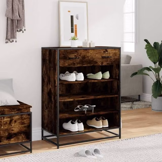 Berkfield Home Smoked Oak Shoe Cabinet in Brown, W: 75 cm, D: 38 cm, H: 97.5 cm