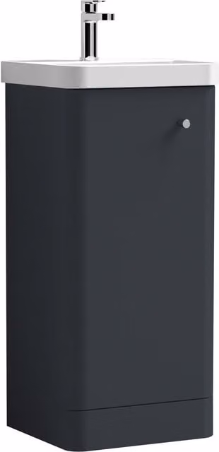 Balterley Dark Grey Floor Standing 1 Door Vanity Unit with Ceramic Basin and Soft Close Doors