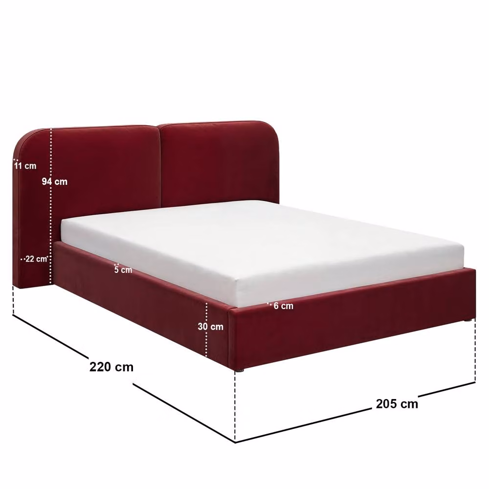 Solace+Co Lena Velvet Ottoman Bed Burgundy W/D/H: 180 x 200 x 300 cm – 4