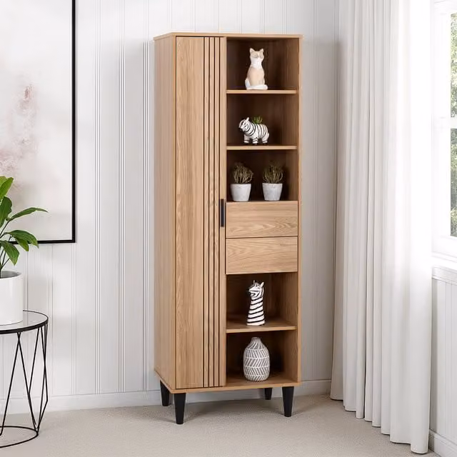 Seconique Tessa 1 Door 2 Drawer Bookcase Unit in Brown Wood Finish