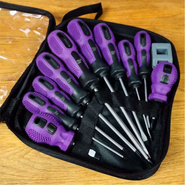 Nordara 10-Piece Magnetic Screwdriver Set with Case and Magnetiser Tool in Purple