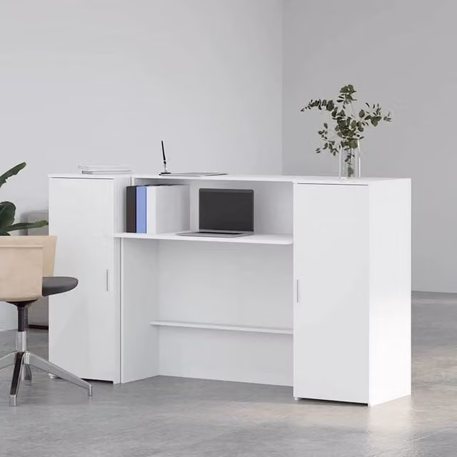 Berkfield Home Modern White Reception Desk in Engineered Wood W/D/H: 180 x 50 x 103.5 cm