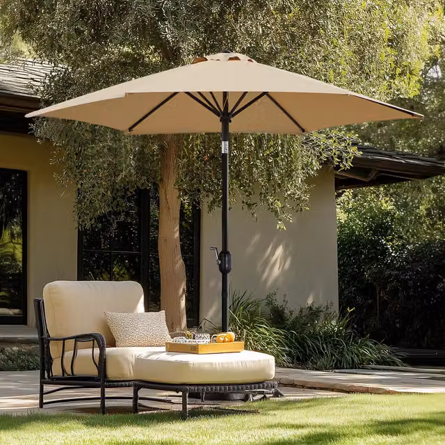 Yaheetech Patio Umbrella with 6 Ribs in Beige and Brown, Diameter: 270 cm