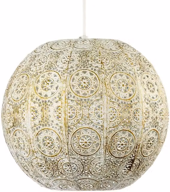 Happy Homewares Moroccan Spherical Metal Pendant Light Shade in Beige, Diameter: 30 cm – 1