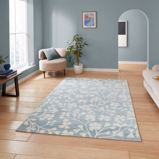 Catherine Lansfield Grace Floral Blue Rectangular Rug