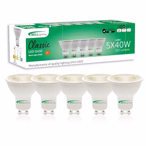 BELL Lighting GU10 Warm White LED Bulbs, 4.4W, 350lm, Pack of 5 – 1