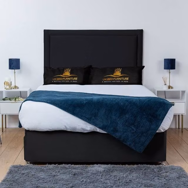 UK Bed Furniture Ascot Divan Bed Base with 26 Inch Headboard, Black, King Size, W: 180 cm, D: 200 cm