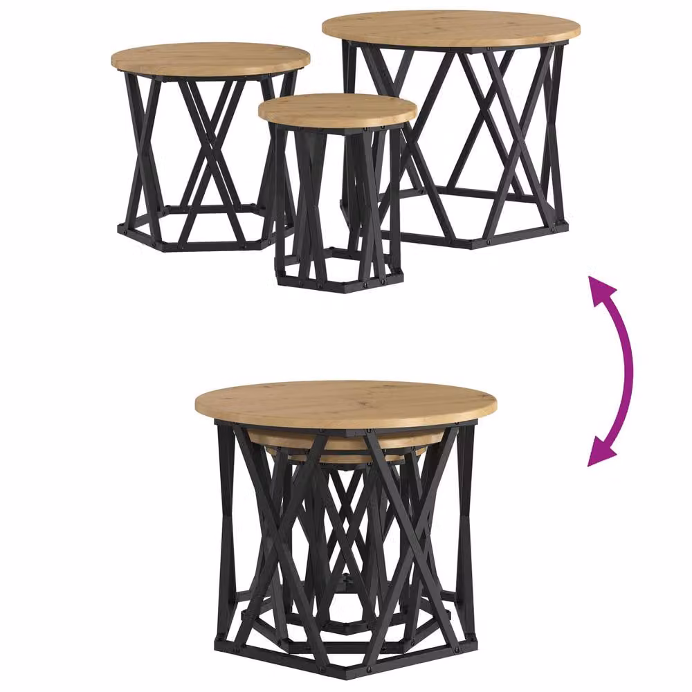 Berkfield Home Nesting Side Tables, 3 Piece Set in Brown Artisan Oak Engineered Wood – 7